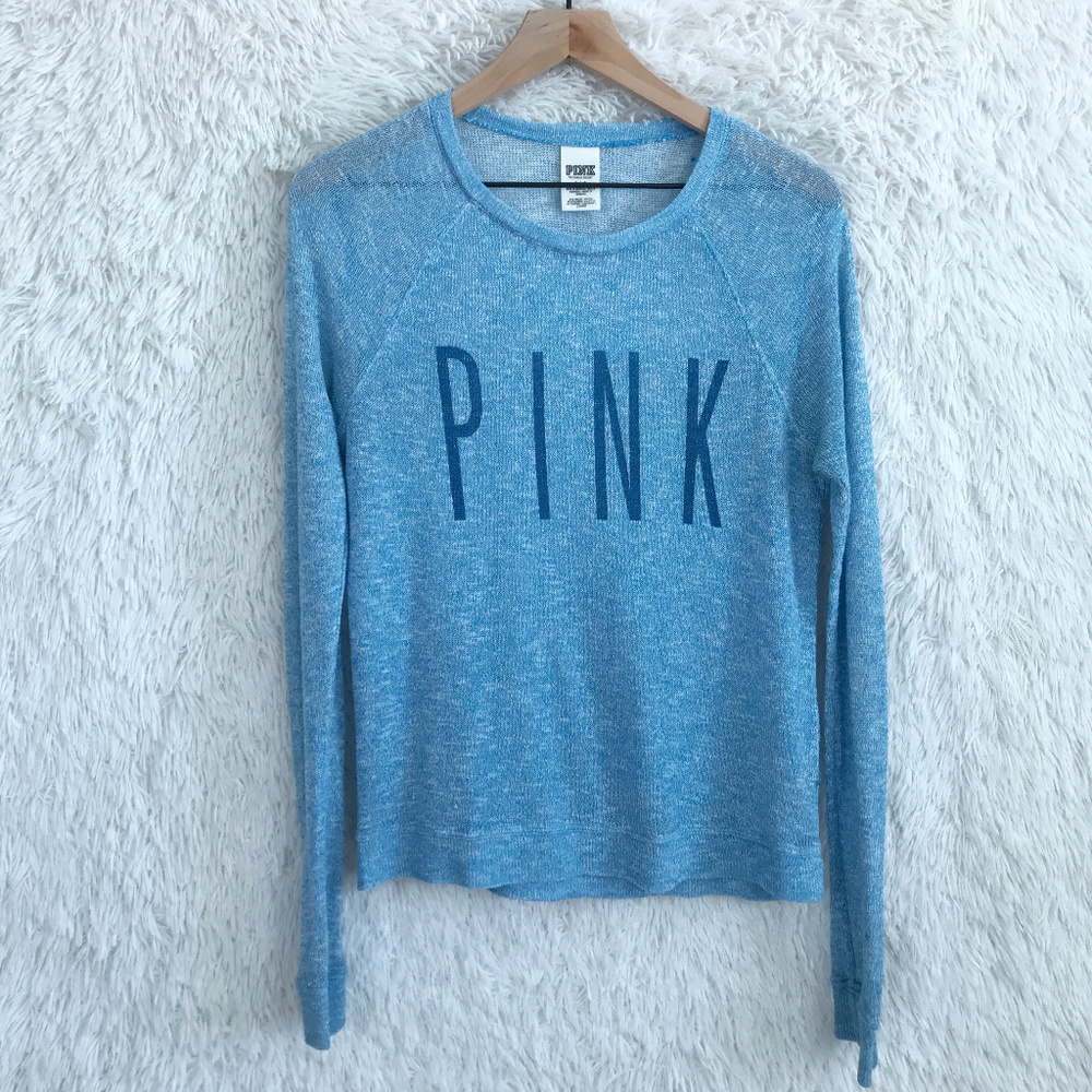 SOLD Thin Knit Sweater Blue Victorias Secret Pink - Picture 1 of 7